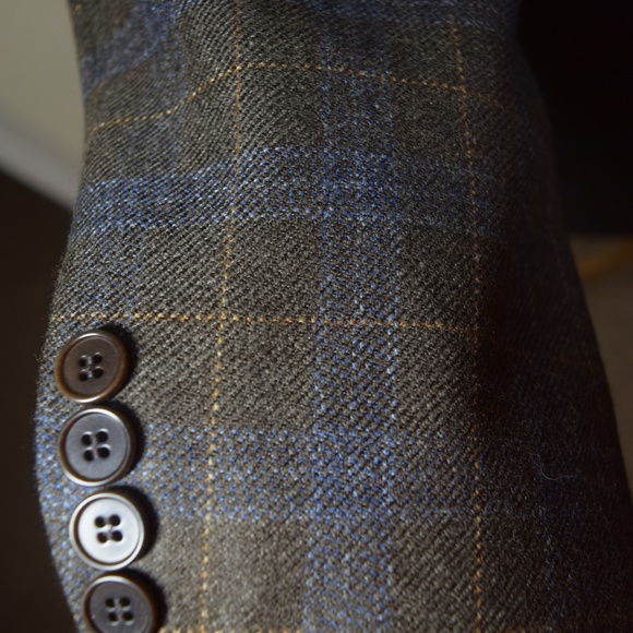 Faconnable Blue Brown Check Italy Sport Coat 46R - Picture 3 of 8